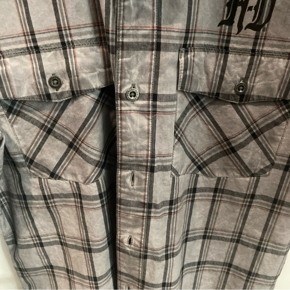 Harley Davidson Shirt Men’s Size M Casual Button Down Gray Plaid Short Sleeve - Picture 7 of 14